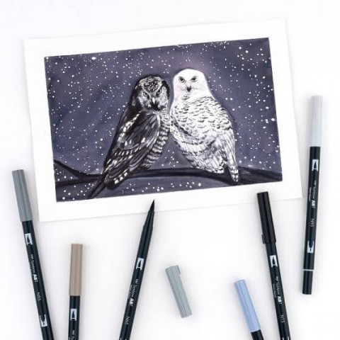 Tombow ABT Dual Brush Pen Grafik Kalemi 10'lu Set - Grayscale