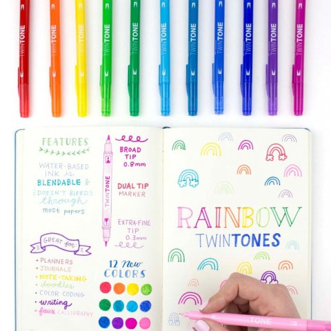Tombow Twintone 12'li Çift Taraflı Markör - Rainbow