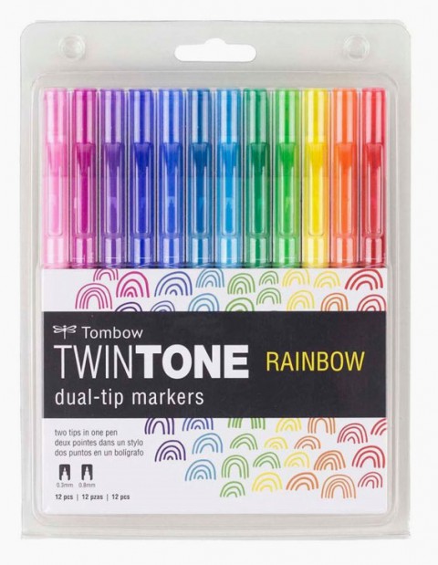 Tombow Twintone 12'li Çift Taraflı Markör Rainbow