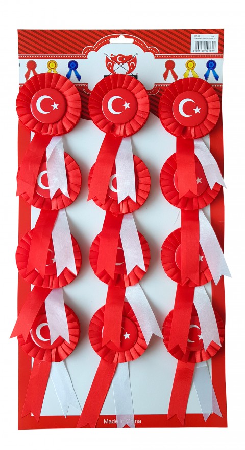 Türk Bayraklı - Kurdeleli 23 Nisan Kutlama Rozeti 12 ADET