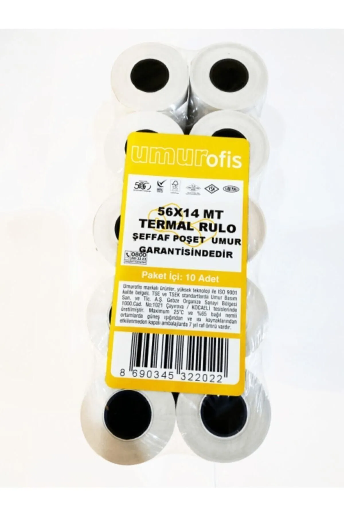 Umur Ofis 56x14 metre Termal Rulo 10'lu Paket - Kısa Boy / Umur Ofis 56x14 metre Termal Rulo 10'lu Paket - Kısa Boy /