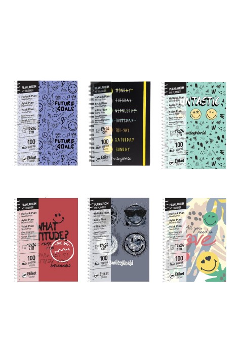 UMUR Planlayıcı defter Sticer Aylık Haftalık Yıllık Sert Kapak Sipiralli 100 yaprak 17x24 cm / B-30