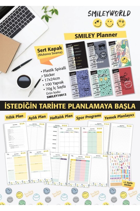 UMUR Planlayıcı defter Sticer Aylık Haftalık Yıllık Sert Kapak Sipiralli 100 yaprak 17x24 cm / B-30