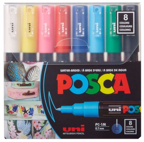 Uniball POSCA 0.7 Su Bazlı Poster Markörü Ana Renk 8li  / PC-1M/8C Set