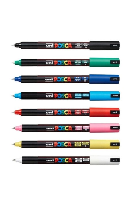 Uniball POSCA 0.7 Su Bazlı Poster Markörü AnaRenk 8li/PC-1MR/8C Set