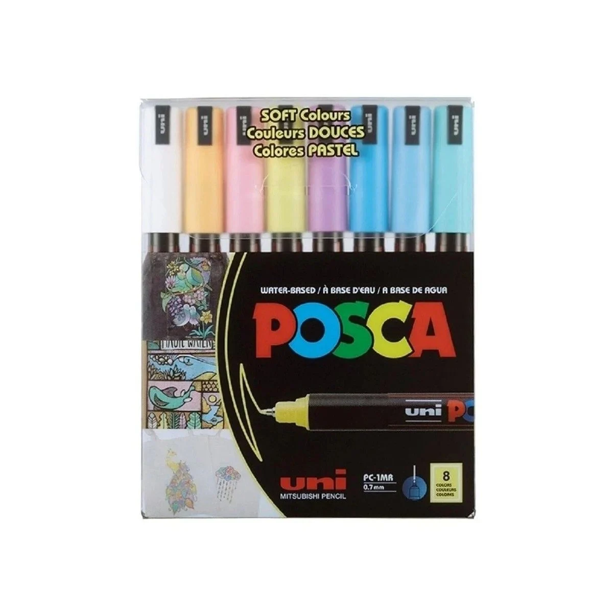 Uniball POSCA 0.7 Su Bazlı Poster Markörü Soft Renk 8li/PC-1MR/8C SC Set