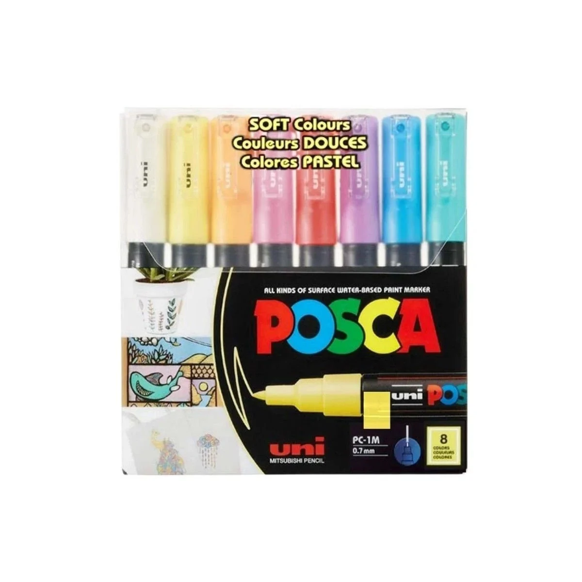Uniball POSCA 0.7 SuBazlı Poster Markörü Soft Renk 8li  / PC-1M/8C SC Set