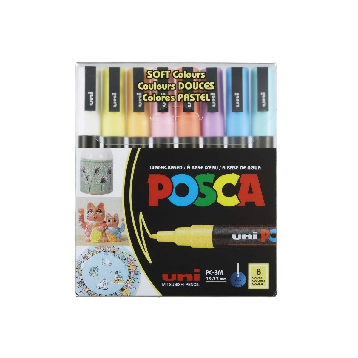 Uniball POSCA 0.9-1.3 Su Bazlı Poste Markörü Soft Renk 8li /PC-3M/8C SC Set