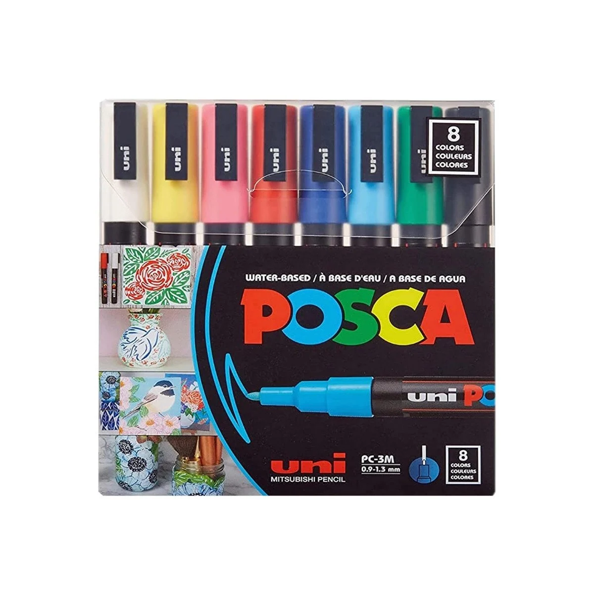 Uniball POSCA 0.9-1.3 Su Bazlı Poster Markörü Ana Renk 8li /PC-3M/8C Set