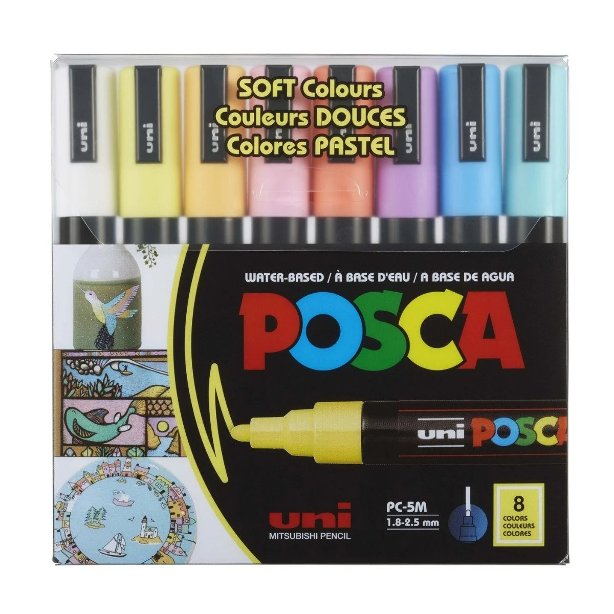Uniball POSCA 1.8-2.5 Su Bazlı Poster Markörü Sotf Renk 8li/PC-5M/8C SC Set