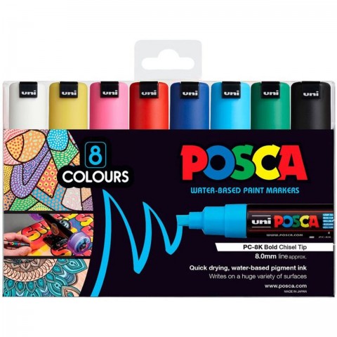 Uniball Posca 8mm Kesik Uçlu Poster Markörü 8 Renk / PC-8K