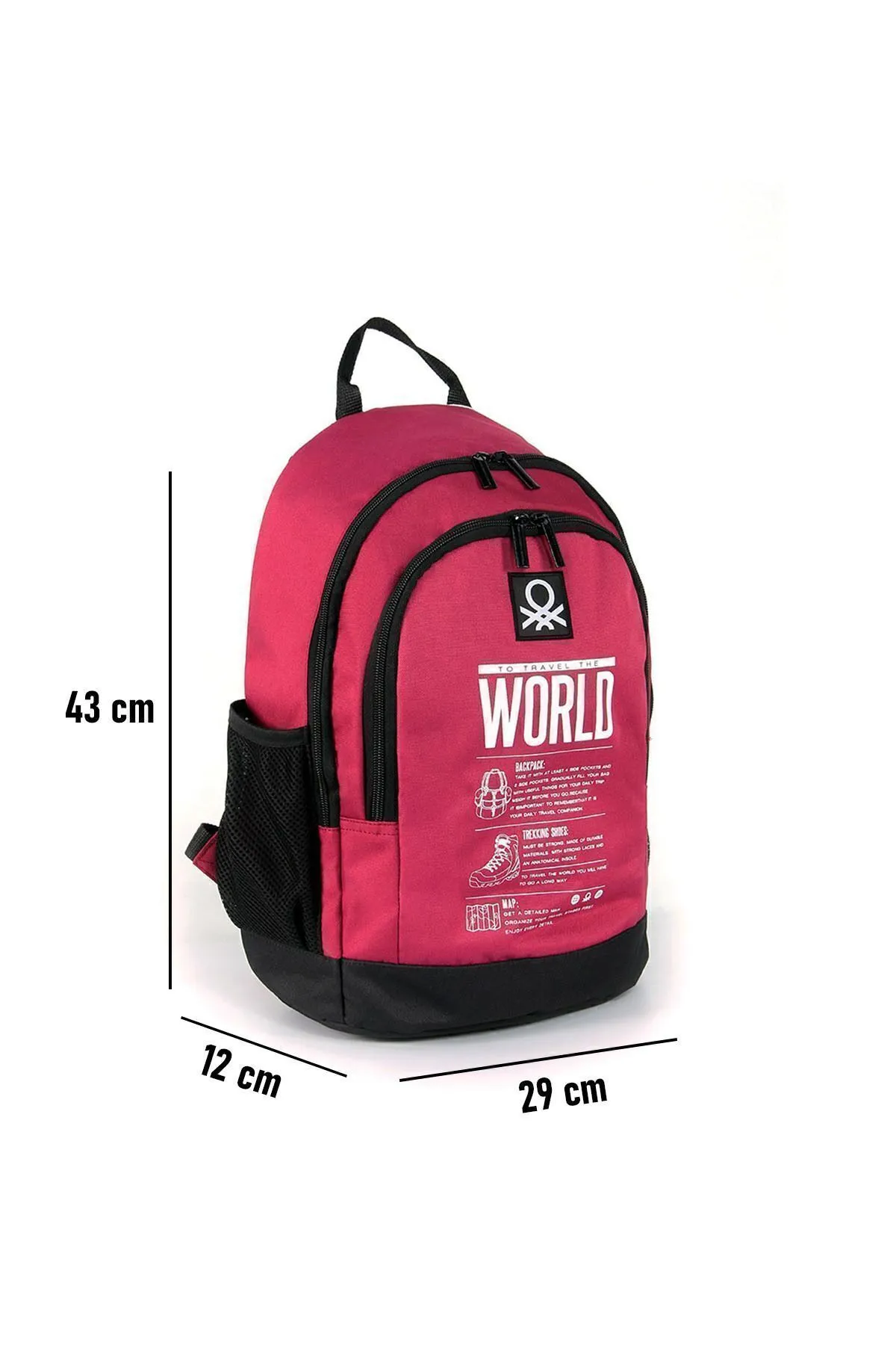 United Colors of Benetton "The World" Çift Bölmeli Okul Sırt Çantası Bordo / 03834