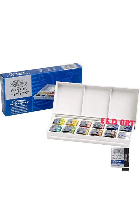 Winsor Newton Cotman 12 Renk Sketchers Cep Tipi + 1 Adet Tablet Ivory Black Tablet Suluboya
