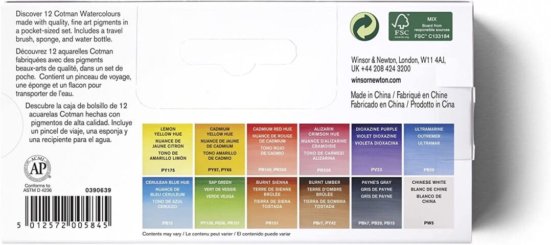 Winsor Newton Cotman Field Box (Kır Tipi) 12'li Suluboya Yarım Tablet