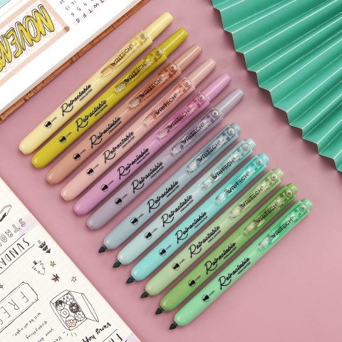 Writech Retractable Highlighter 12'li Basmalı Fosforlu Kalem Seti / ED