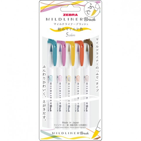 Zebra Mildliner Brush 5'li İşaretleme Kalemi Sıcak Renkler / WFT8-5C-RC-N