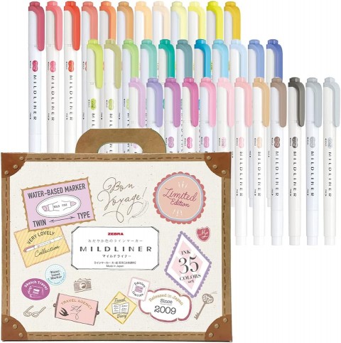 Zebra Mildliner Limited Edition 35'li Çift Uçlu Fosforlu İşaretleme Kalemi Seti - Hediye Kutulu / WKT7-35C
