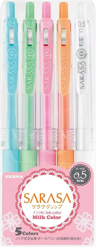 Zebra Sarasa 0.5mm Milk Color 5'li Jel Kalem - Pastel Renkler / JJ15-5C-MK