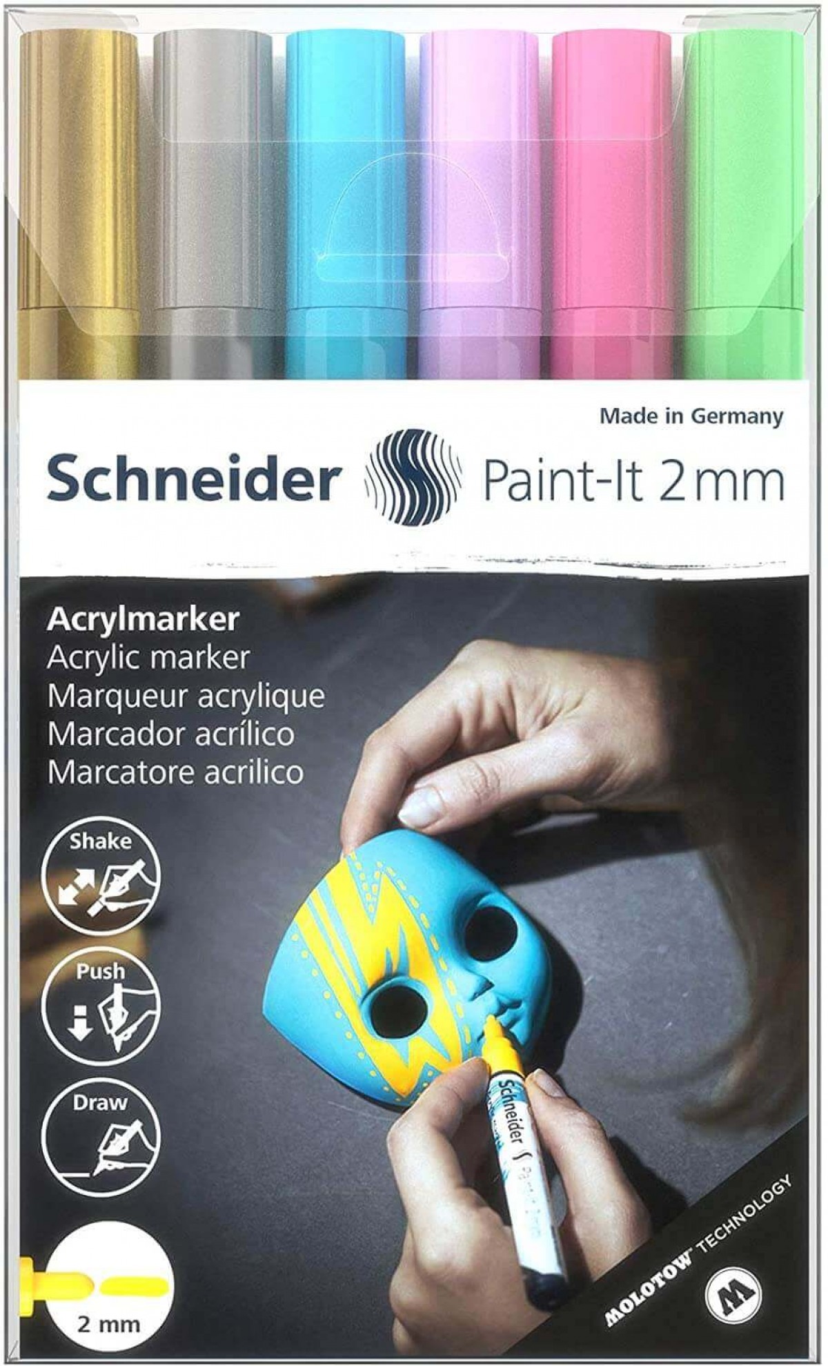 Schneider Akrilik Markör 2mm 6'lı Parlak Renkler Set