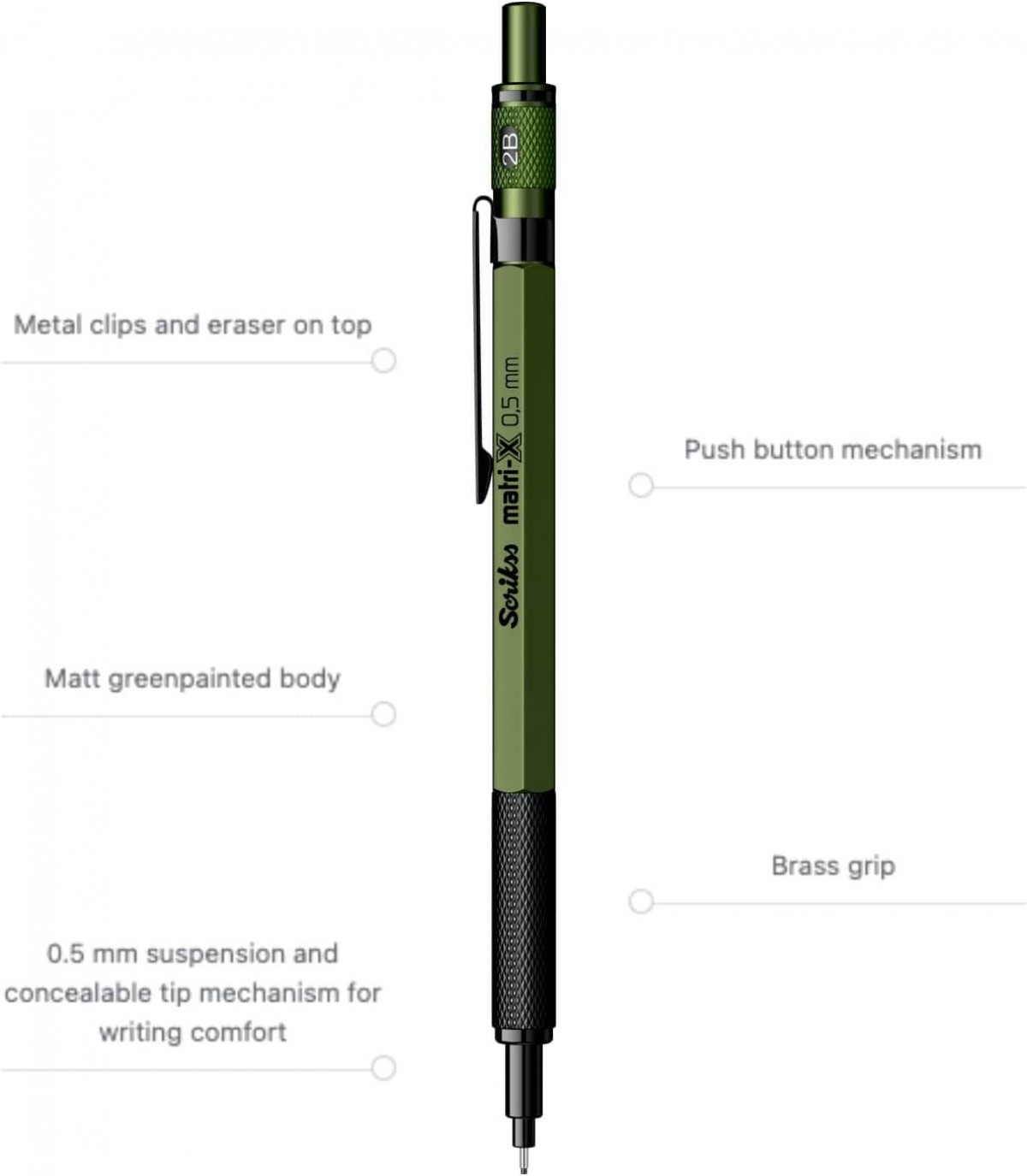 Scrikss Matrix 0.5mm Mekanik Kurşun Kalem Haki
