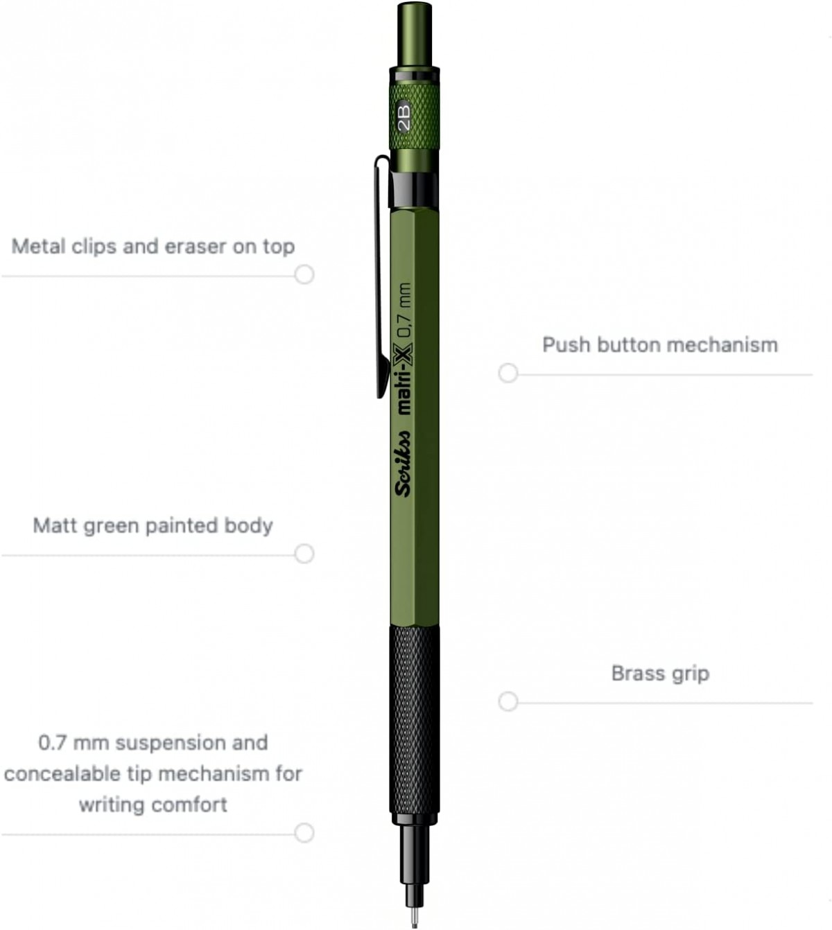 Scrikss Matrix 0.7mm Mekanik Kurşun Kalem Haki