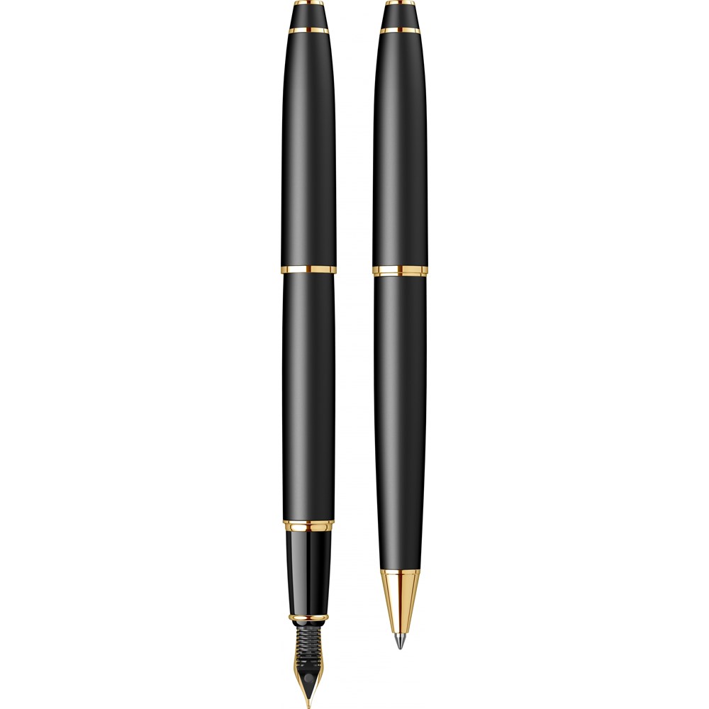 Scrikss Noble 35 Tükenmez + Dolma Kalem Mat Siyah Altın