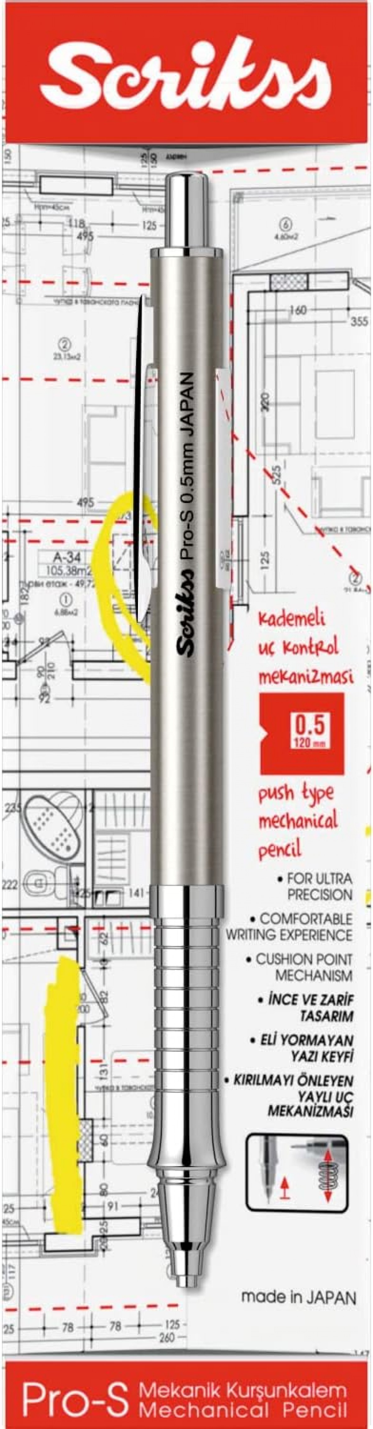 Scrikss Pro-S 0.5mm Mekanik Kurşun Kalem Gümüş / Scrikss Pro-S 0.5mm Mekanik Kurşun Kalem Gümüş /