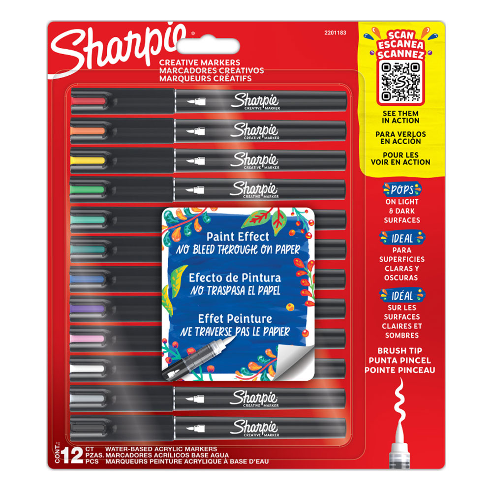 Sharpie Acrylic Paint Markers 12li Fırça Uç Akrilik Markör Kalem Seti / 2201183