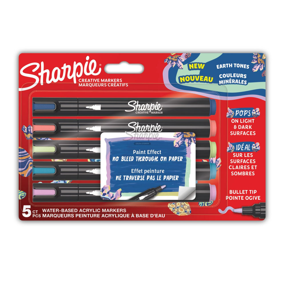 Sharpie Acrylic Paint Markers Earth Tones 5'li Yuvarlak Uç Akrilik Markör Kalem Seti / 2213380