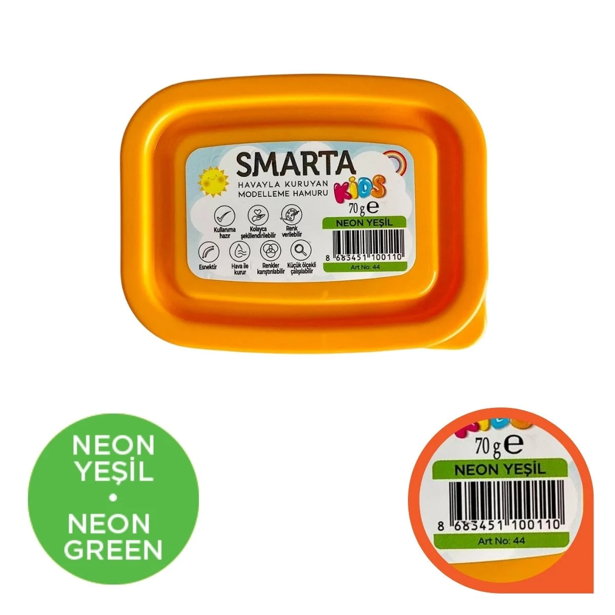 Smarta Kids Modelling Clay 70gr Hava İle Kuruyan Modelleme Hamuru Neon Yeşil / 30000044