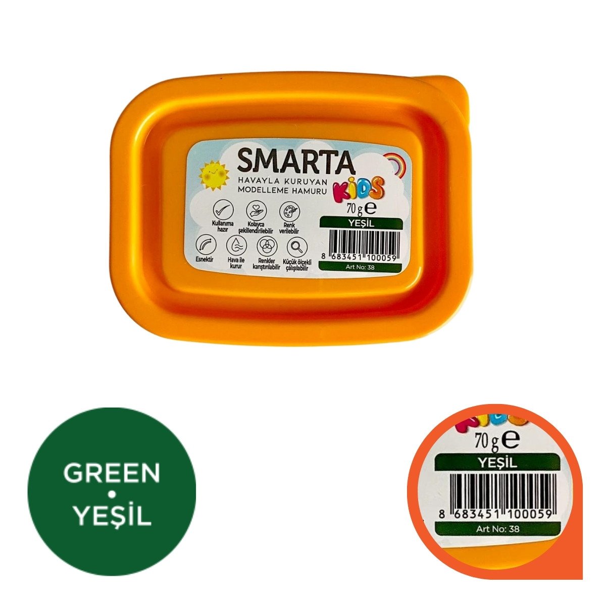 Smarta Kids Modelling Clay 70gr Hava İle Kuruyan Modelleme Hamuru Yeşil / 30000038 Smarta Kids Modelling Clay 70gr Hava İle Kuruyan Modelleme Hamuru Yeşil / 30000038