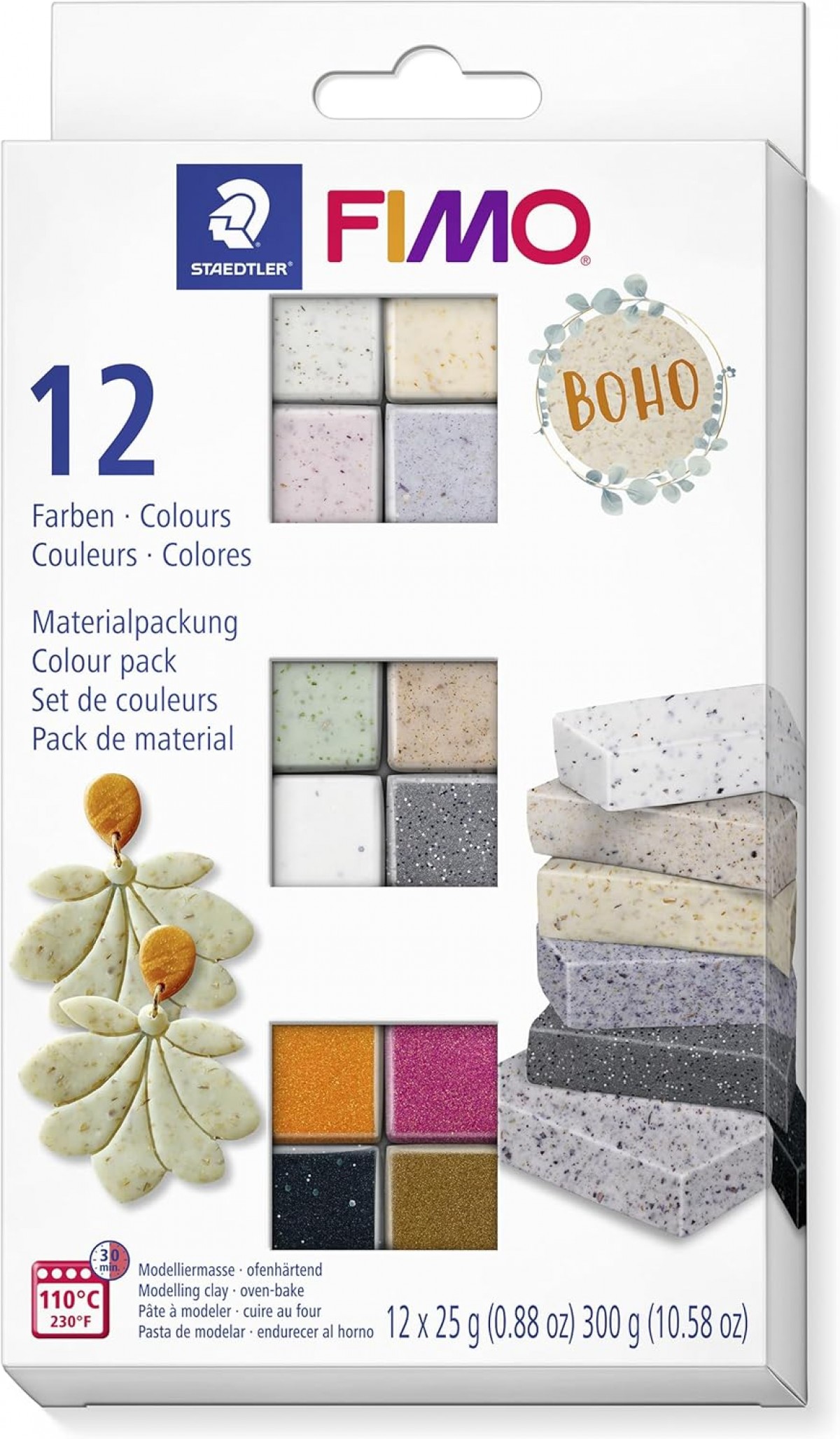 Staedtler Fimo Effect 25gr x 12 Renk Polimer Kil Set, Boho Renkler / C12-5