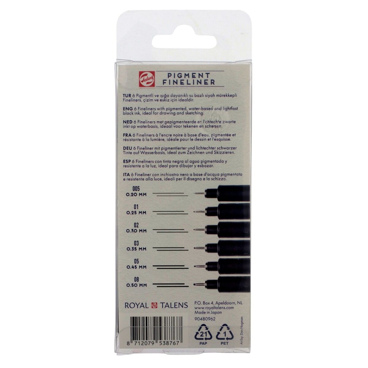 Talens Pigment Fineliner 6'lı Teknik Çizim Kalemi /