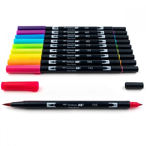 Tombow ABT Dual Brush Pen Grafik Kalemi 10'lu Set - Bright (Parlak Renkler)