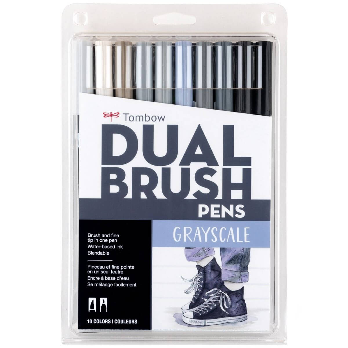 Tombow ABT Dual Brush Pen Grafik Kalemi 10'lu Set - Grayscale