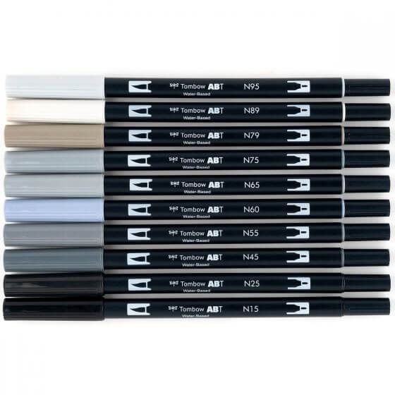 Tombow ABT Dual Brush Pen Grafik Kalemi 10'lu Set - Grayscale