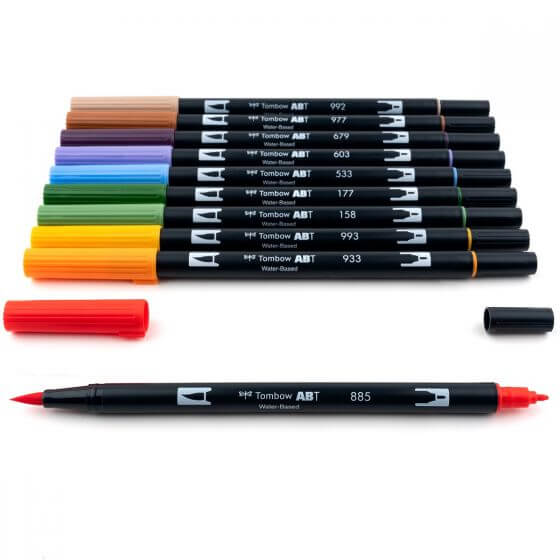Tombow ABT Dual Brush Pen Grafik Kalemi 10'lu Set - Secondary (Ara Renkler)