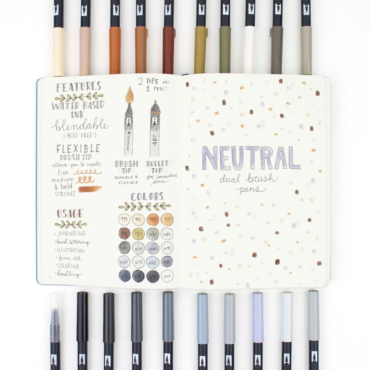 Tombow ABT Dual Brush Pen Grafik Kalemi 20'li Set - Neutral