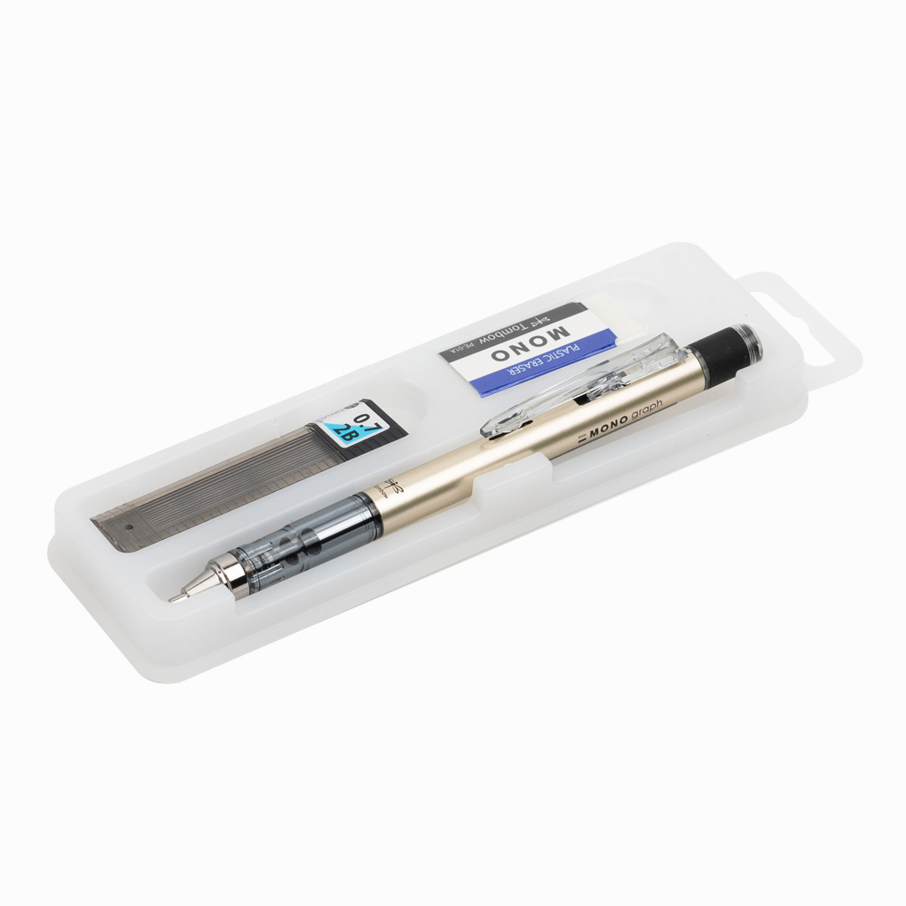 Tombow Mono Graph 0.7mm Versatil Kalem + Uç + Silgi Set - Altın