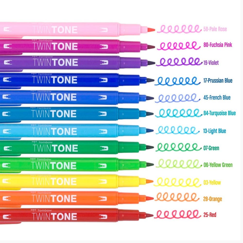 Tombow Twintone 12'li Çift Taraflı Markör - Rainbow