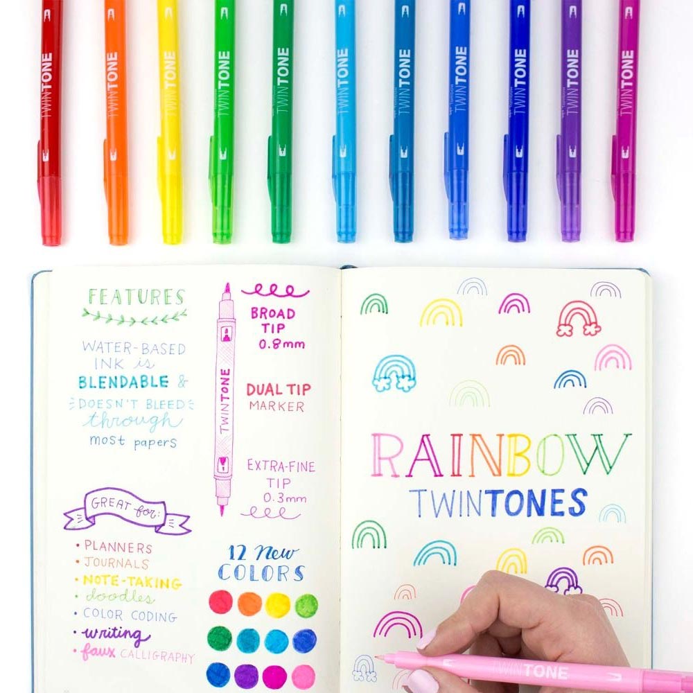 Tombow Twintone 12'li Çift Taraflı Markör - Rainbow