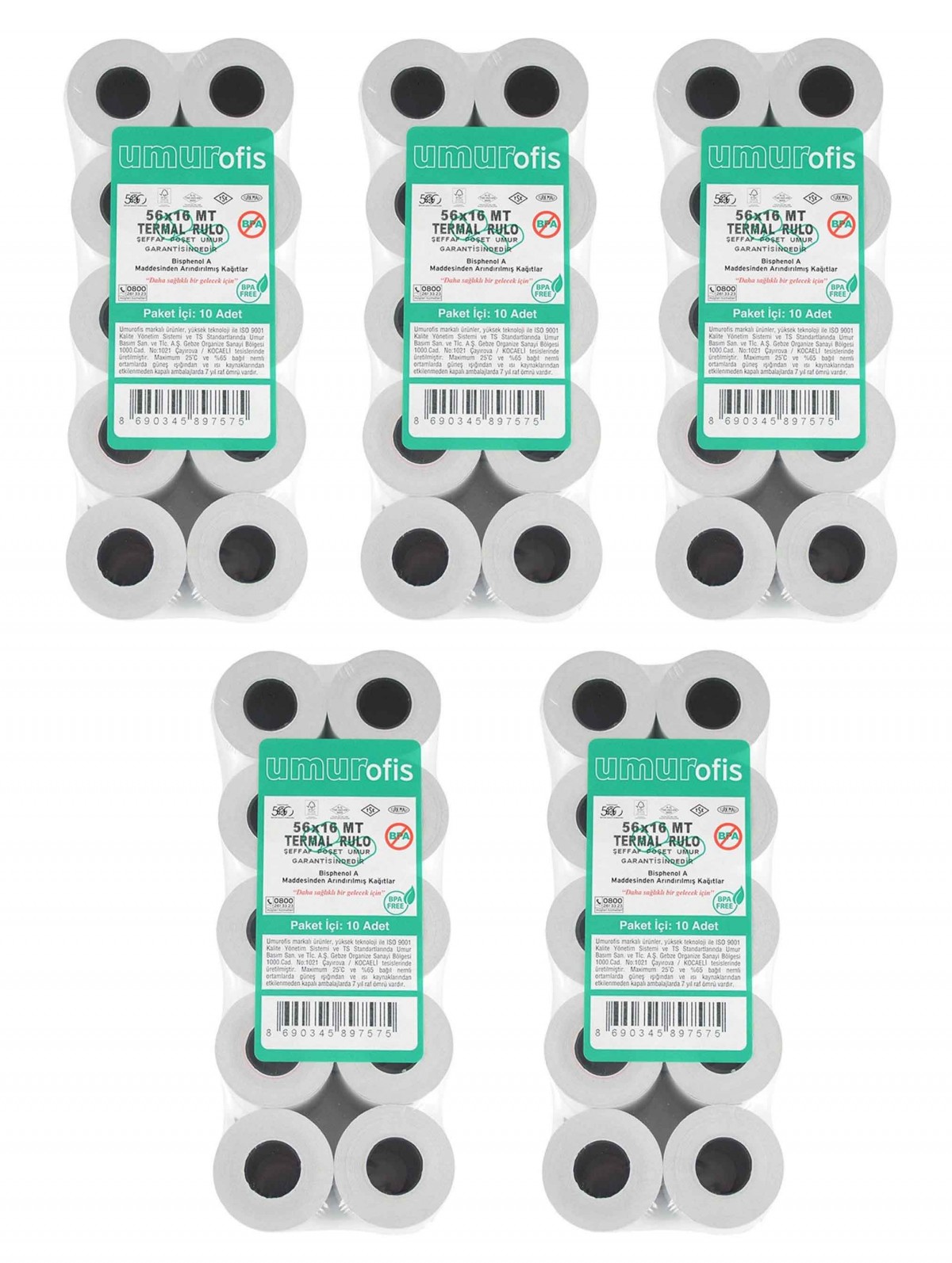 UMUR 56x16 Yazar Kasa Pos Rulosu ( 5 PAKET - 50 Adet ) UMUR 56x16 Yazar Kasa Pos Rulosu ( 5 PAKET - 50 Adet )