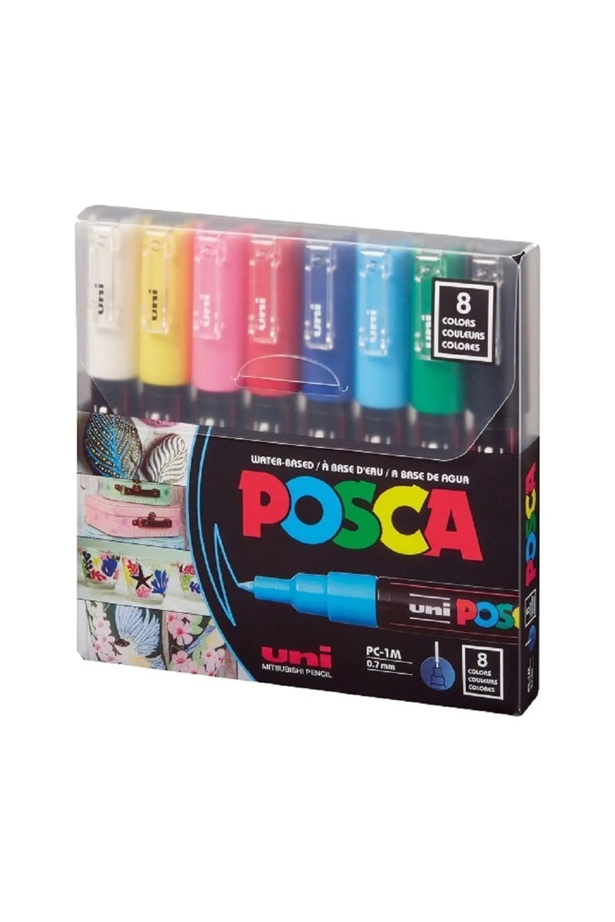 Uniball POSCA 0.7 Su Bazlı Poster Markörü Ana Renk 8li  / PC-1M/8C Set