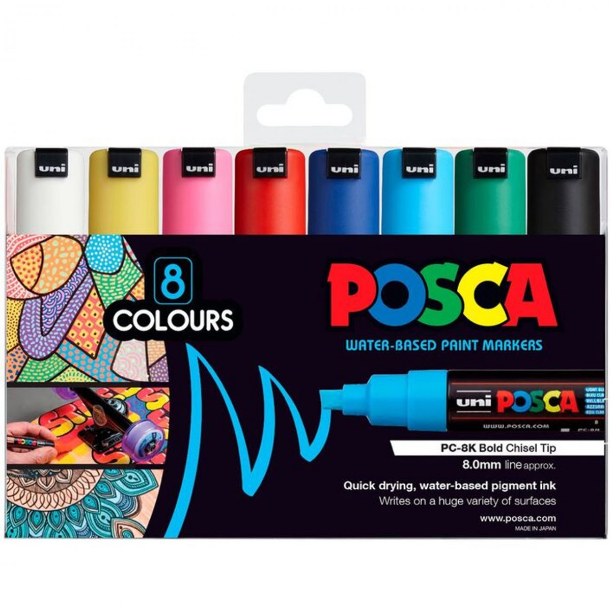 Uniball Posca 8mm Kesik Uçlu Poster Markörü 8 Renk / PC-8K