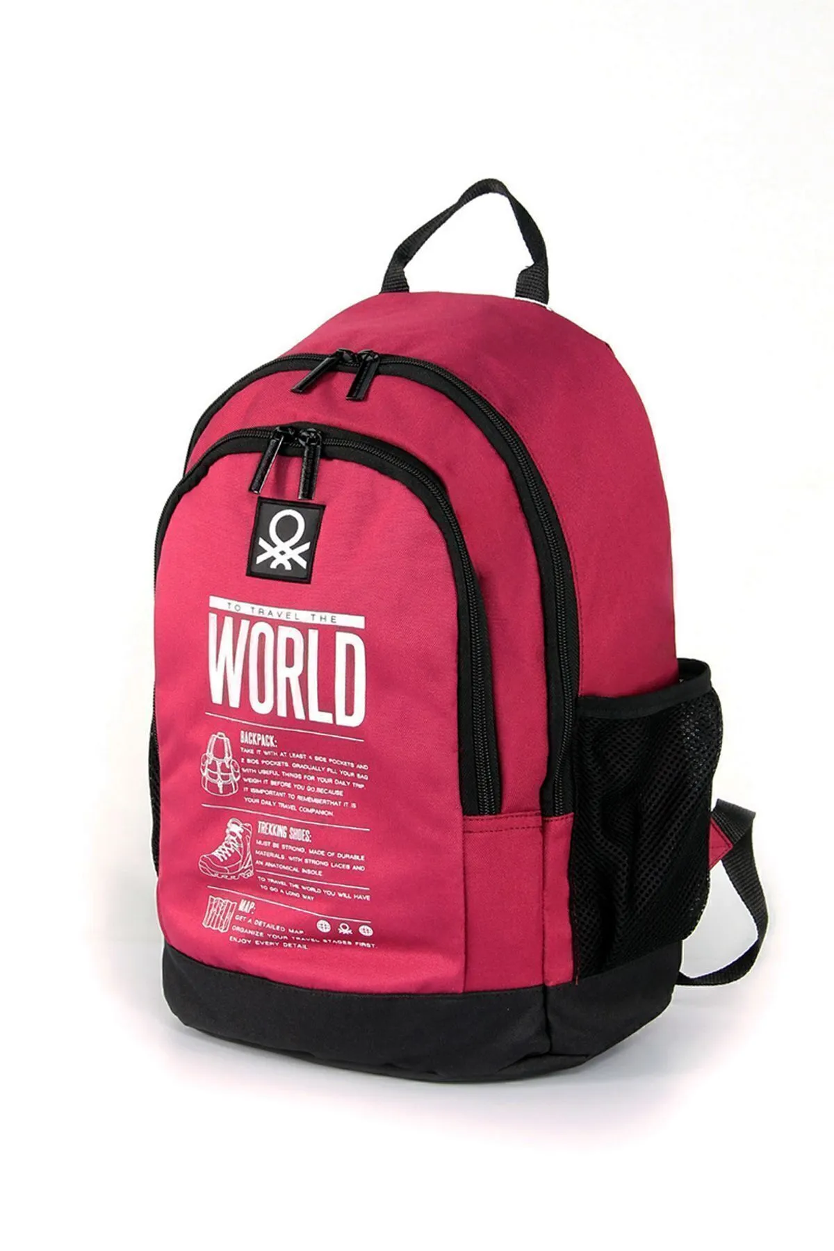 United Colors of Benetton "The World" Çift Bölmeli Okul Sırt Çantası Bordo / 03834