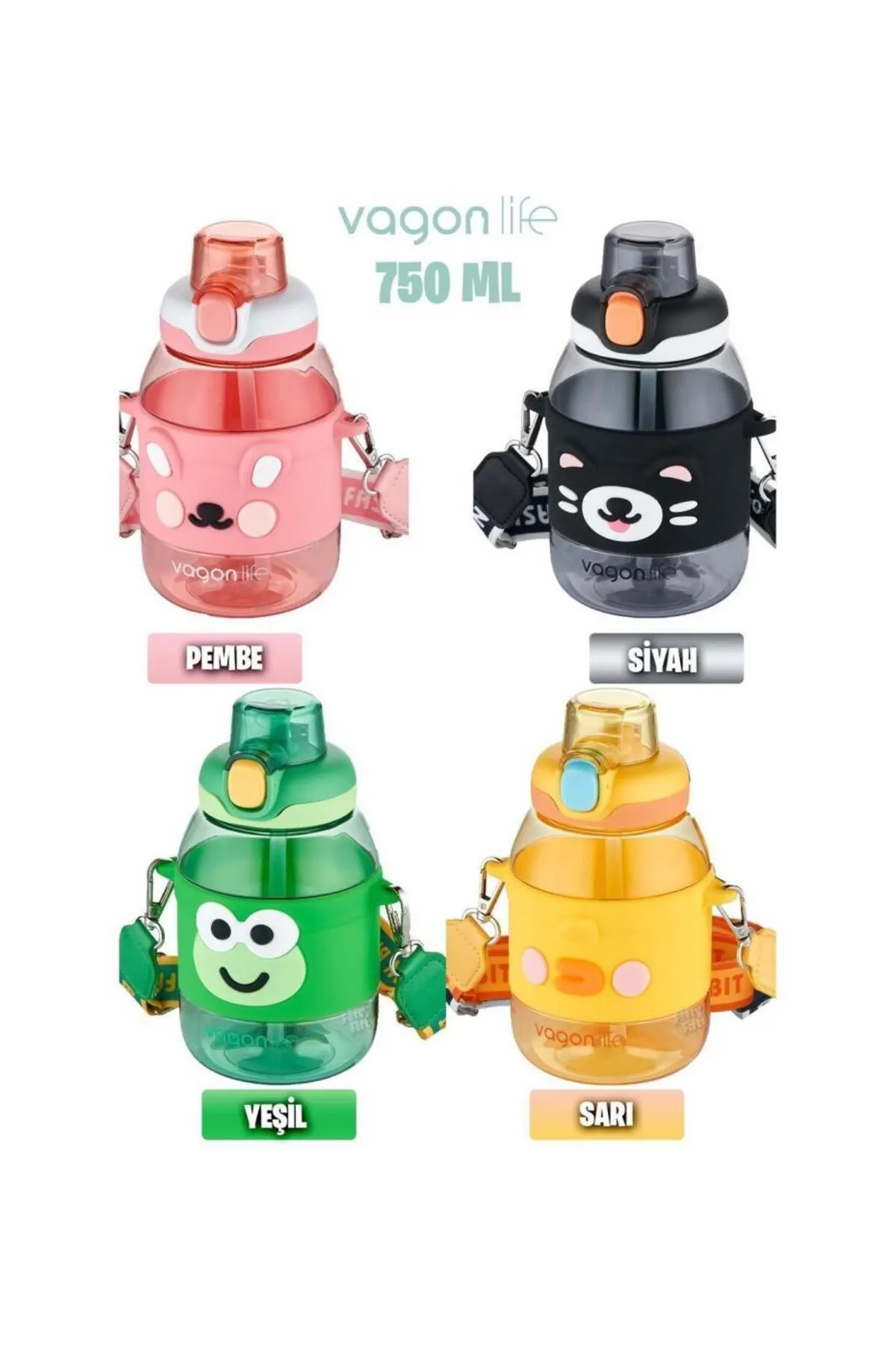 Vagonlife 600ml Hayvan Figürlü Pipetli Tritan Matara - 1 Adet / 2029 Vagonlife 600ml Hayvan Figürlü Pipetli Tritan Matara - 1 Adet / 2029