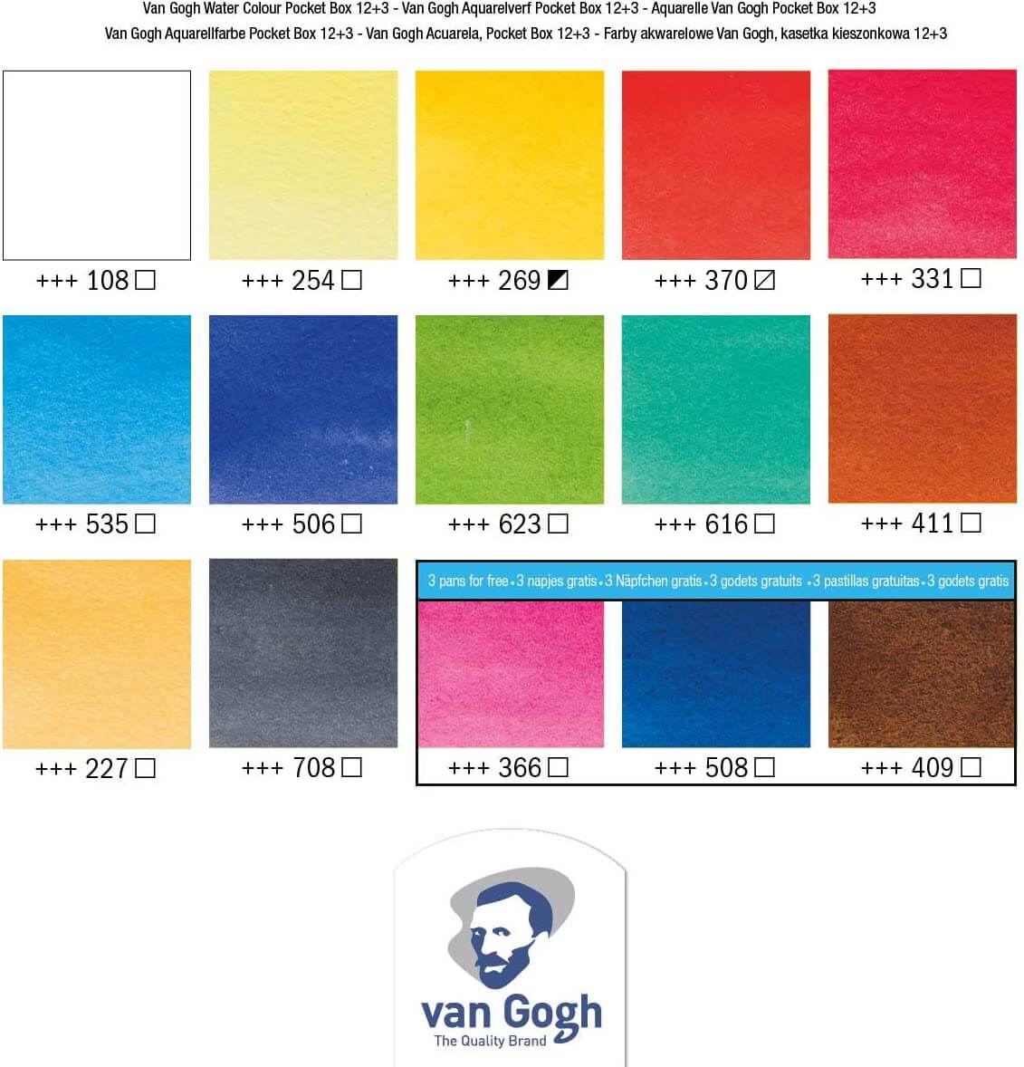 Van Gogh 12+3 Renk Tablet Sulu Boya Seti Plastik Kutulu(Defter hediyeli) / 20808632