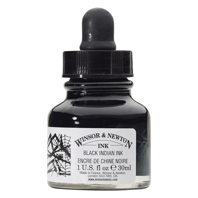 Winsor Newton Drawing Ink 30ml Damlalıklı Çizim Mürekkebi Black Indian /