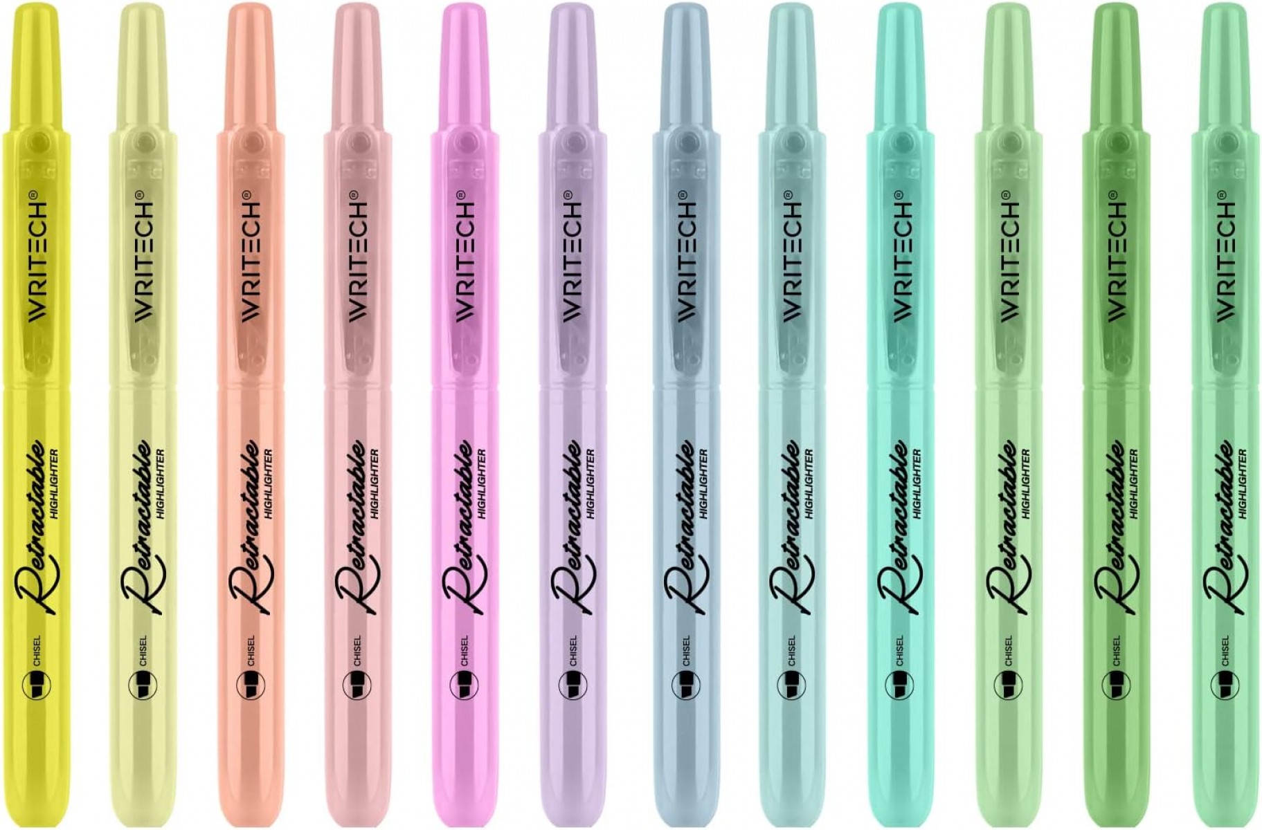 Writech Retractable Highlighter 12'li Basmalı Fosforlu Kalem Seti / ED