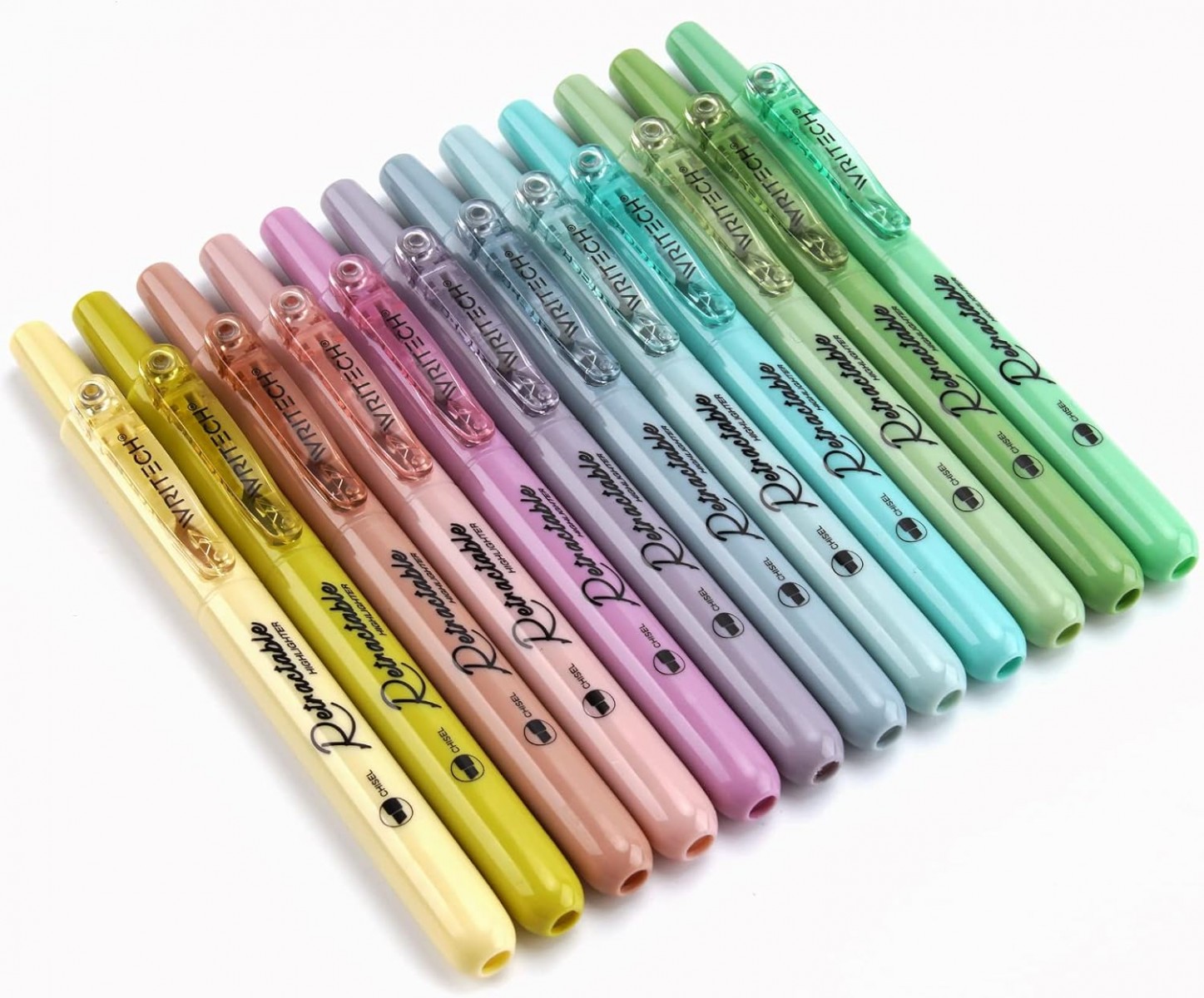 Writech Retractable Highlighter 12'li Basmalı Fosforlu Kalem Seti / ED